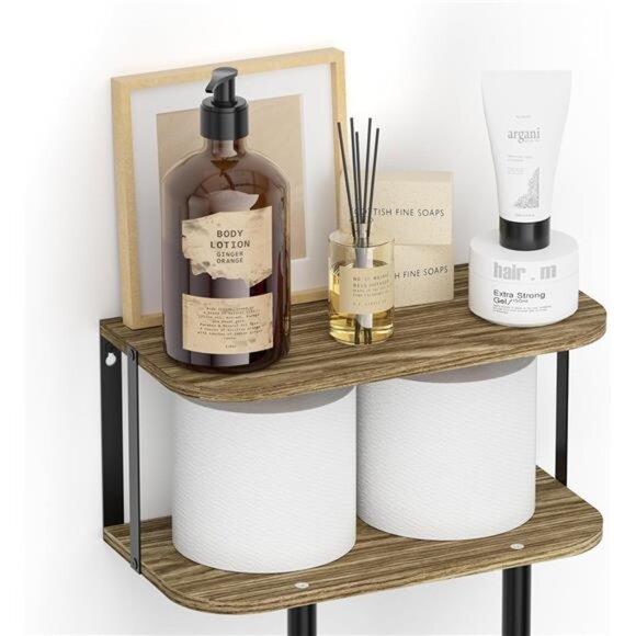 Towel Racks with 2-Tier Wood Shelf, Bathroom Shelves Wall Mounted - Picture 3 of 7